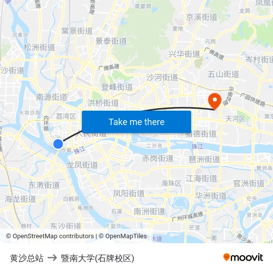 黄沙总站 to 暨南大学(石牌校区) map