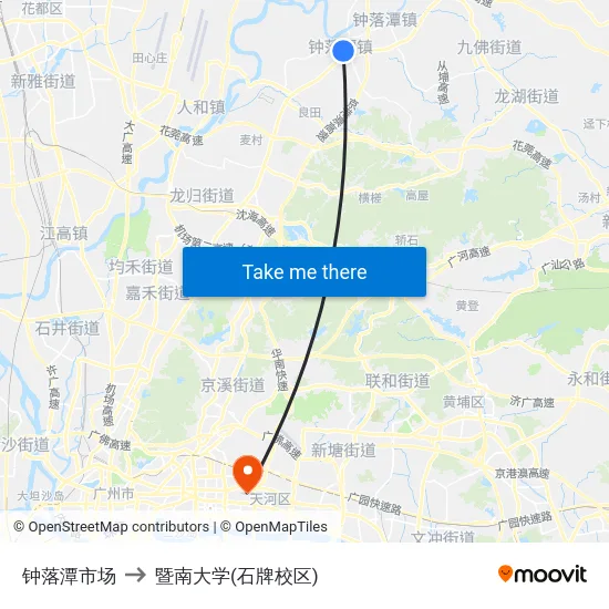 钟落潭市场 to 暨南大学(石牌校区) map