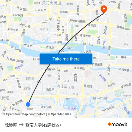 晓港湾 to 暨南大学(石牌校区) map