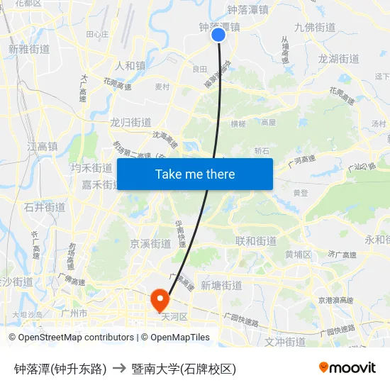 钟落潭(钟升东路) to 暨南大学(石牌校区) map