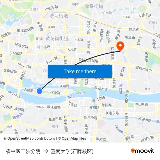 省中医二沙分院 to 暨南大学(石牌校区) map
