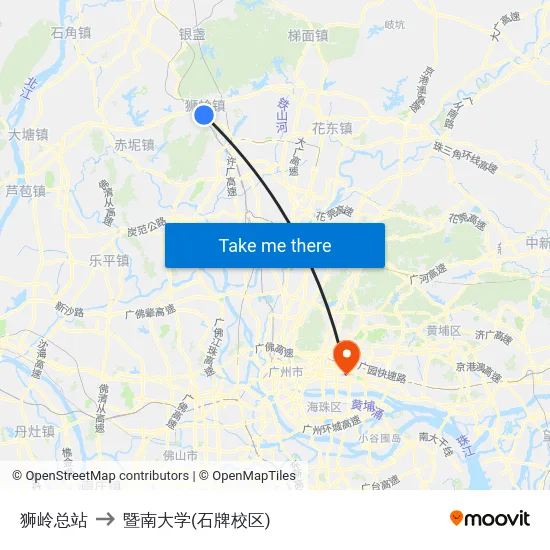 狮岭总站 to 暨南大学(石牌校区) map