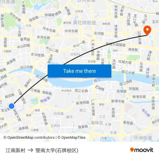 江南新村 to 暨南大学(石牌校区) map