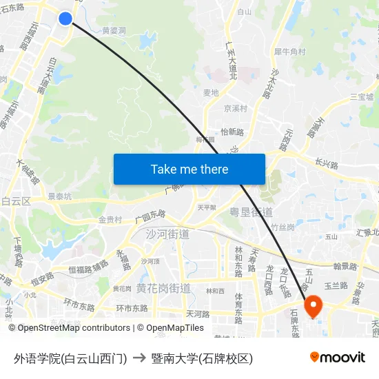 外语学院(白云山西门) to 暨南大学(石牌校区) map