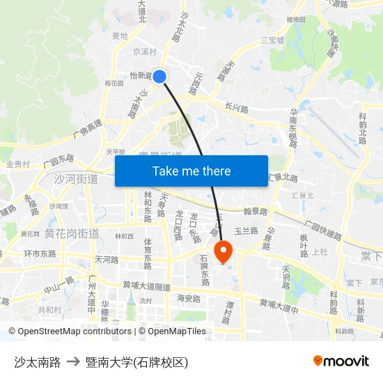 沙太南路 to 暨南大学(石牌校区) map