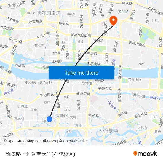 逸景路 to 暨南大学(石牌校区) map