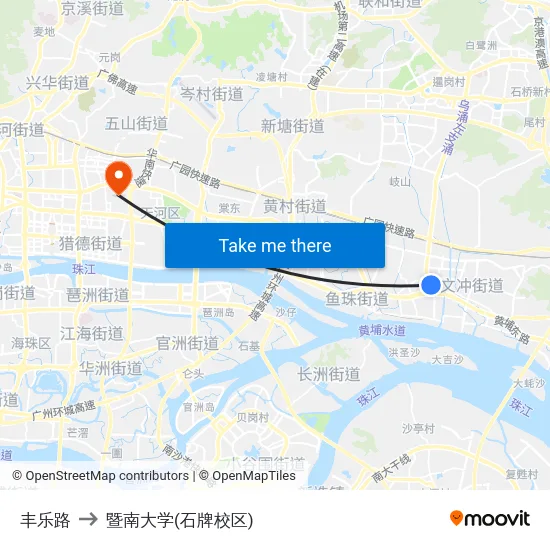 丰乐路 to 暨南大学(石牌校区) map