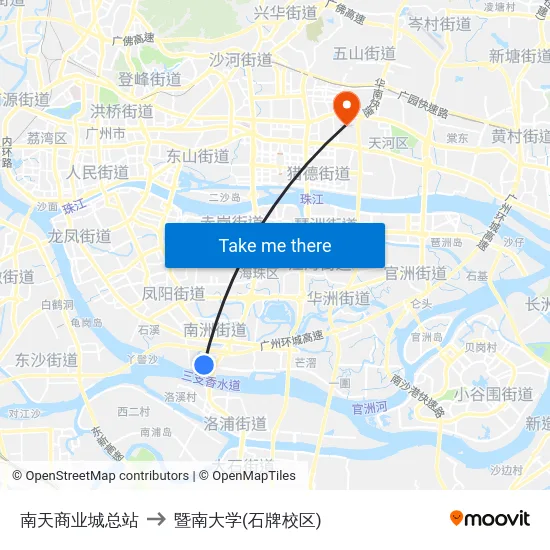 南天商业城总站 to 暨南大学(石牌校区) map