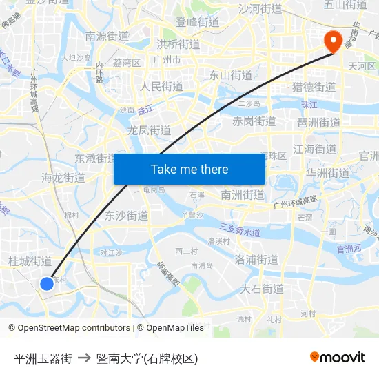 平洲玉器街 to 暨南大学(石牌校区) map