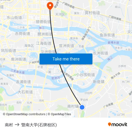 南村 to 暨南大学(石牌校区) map