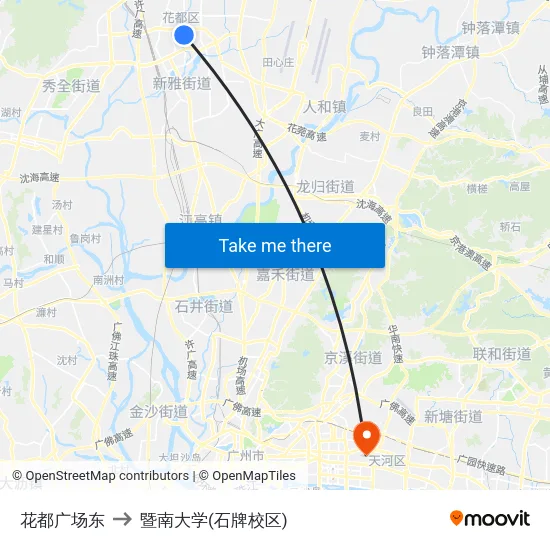 花都广场东 to 暨南大学(石牌校区) map