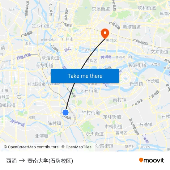 西涌 to 暨南大学(石牌校区) map