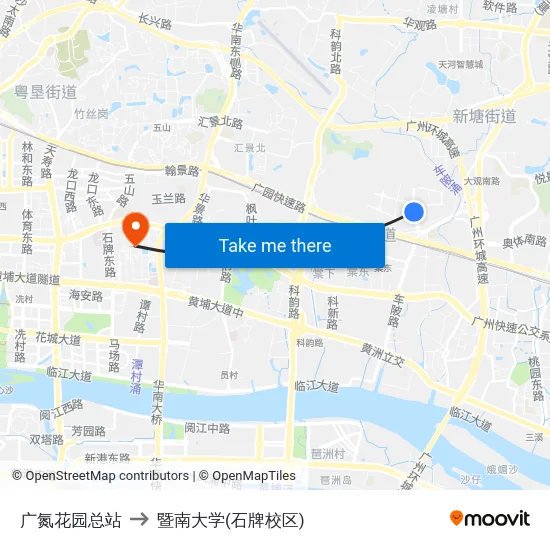 广氮花园总站 to 暨南大学(石牌校区) map