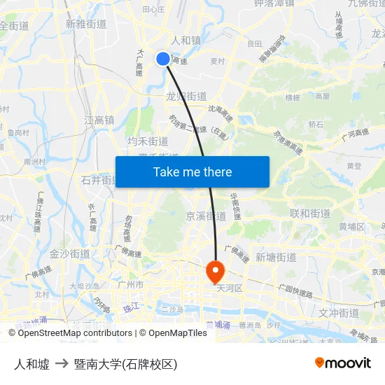 人和墟 to 暨南大学(石牌校区) map