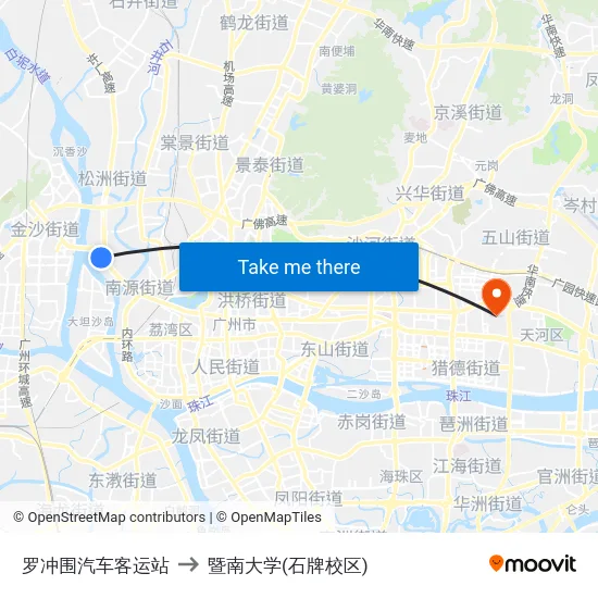 罗冲围汽车客运站 to 暨南大学(石牌校区) map