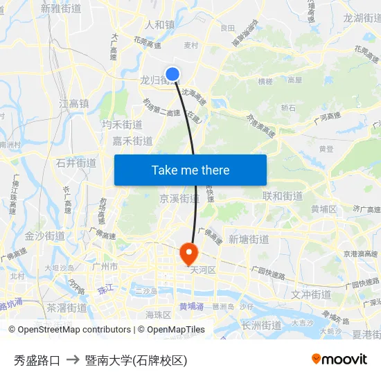 秀盛路口 to 暨南大学(石牌校区) map