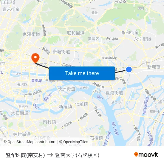 暨华医院(南安村) to 暨南大学(石牌校区) map
