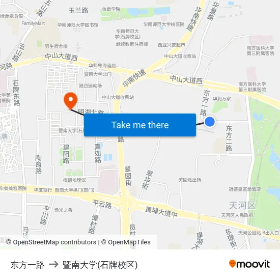 东方一路 to 暨南大学(石牌校区) map