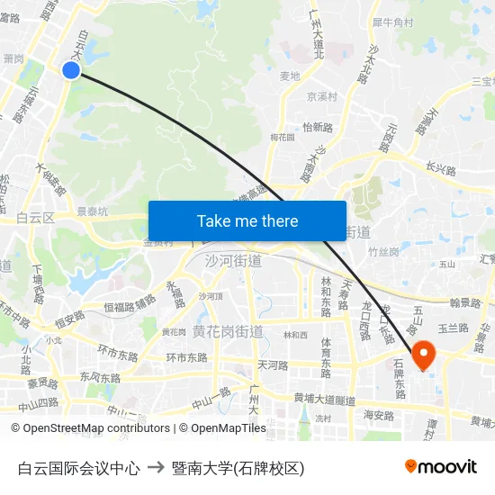 白云国际会议中心 to 暨南大学(石牌校区) map