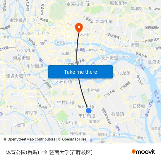 体育公园(番禺) to 暨南大学(石牌校区) map