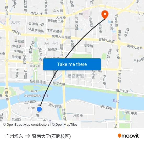 广州塔东 to 暨南大学(石牌校区) map
