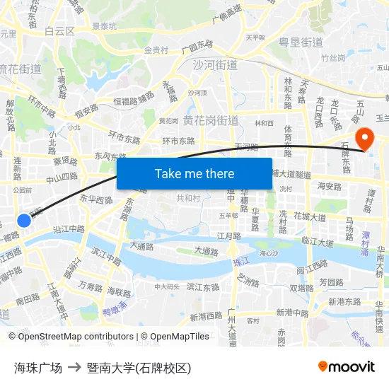 海珠广场 to 暨南大学(石牌校区) map