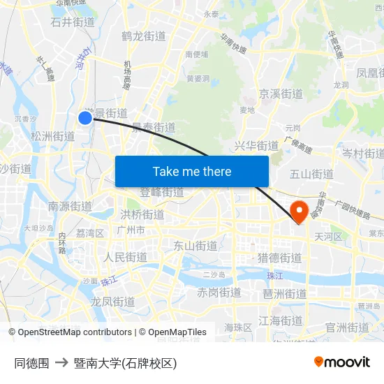 同德围 to 暨南大学(石牌校区) map