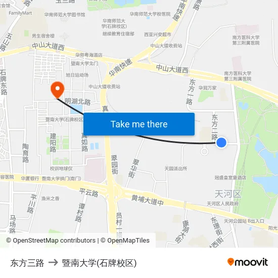 东方三路 to 暨南大学(石牌校区) map