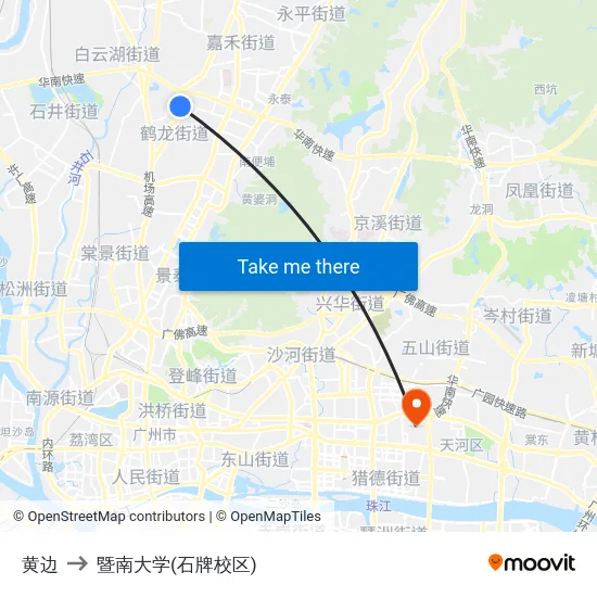 黄边 to 暨南大学(石牌校区) map