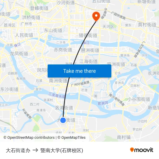 大石街道办 to 暨南大学(石牌校区) map