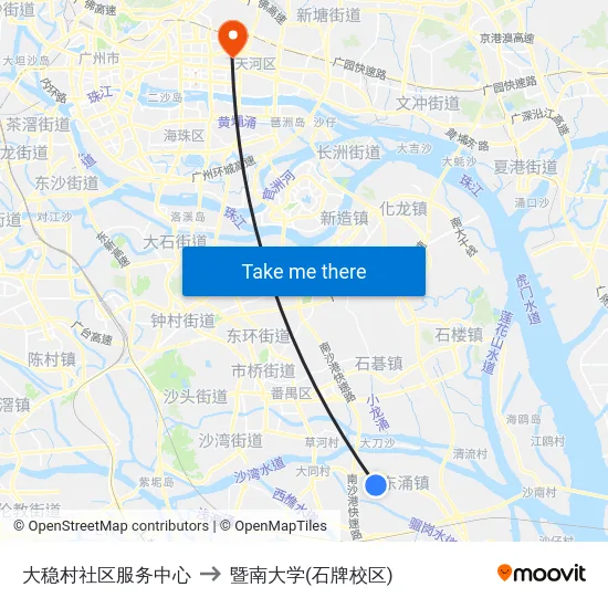 大稳村社区服务中心 to 暨南大学(石牌校区) map