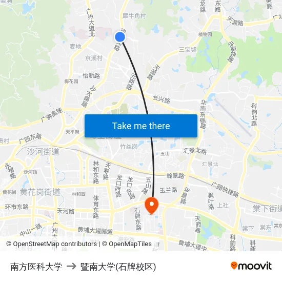 南方医科大学 to 暨南大学(石牌校区) map