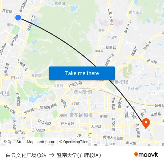 白云文化广场总站 to 暨南大学(石牌校区) map