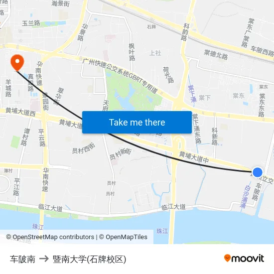 车陂南 to 暨南大学(石牌校区) map