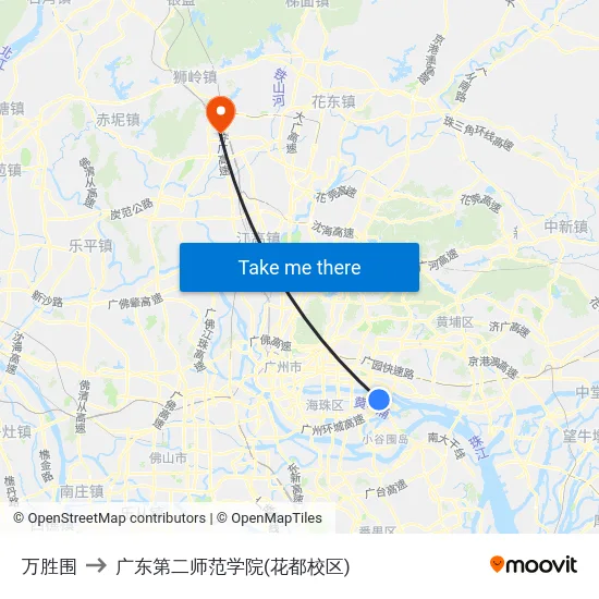 万胜围 to 广东第二师范学院(花都校区) map