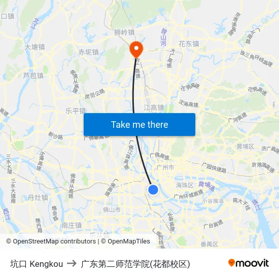 坑口 Kengkou to 广东第二师范学院(花都校区) map