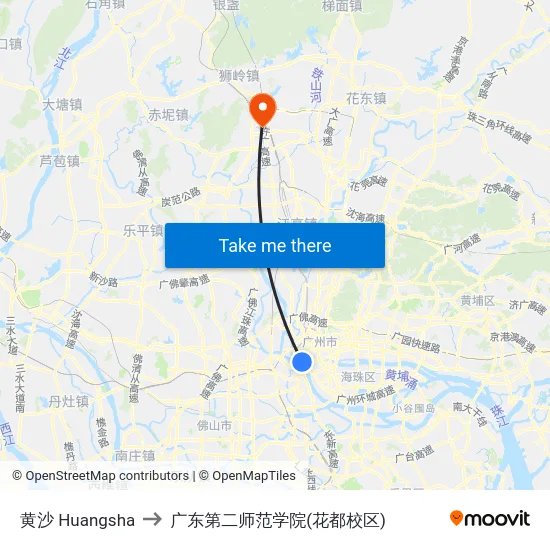 黄沙 Huangsha to 广东第二师范学院(花都校区) map