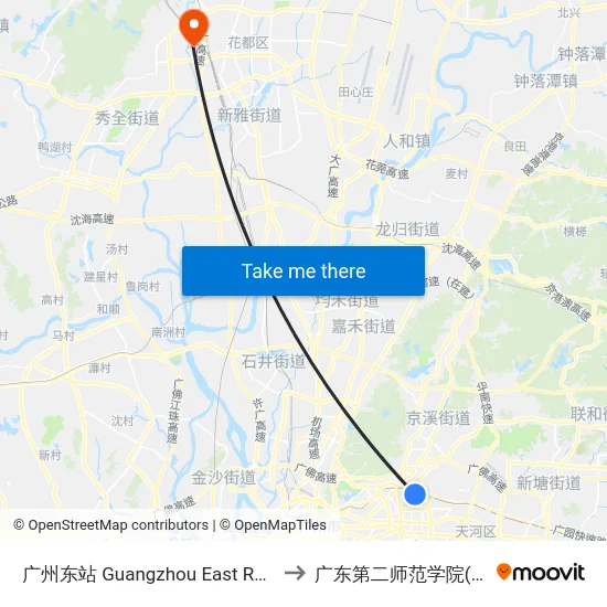 广州东站 Guangzhou East Railway Station to 广东第二师范学院(花都校区) map