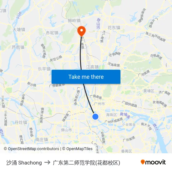沙涌 Shachong to 广东第二师范学院(花都校区) map