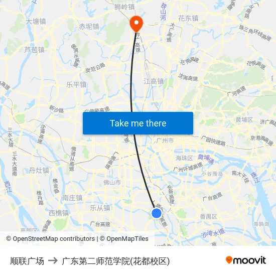 顺联广场 to 广东第二师范学院(花都校区) map