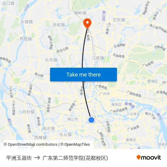 平洲玉器街 to 广东第二师范学院(花都校区) map