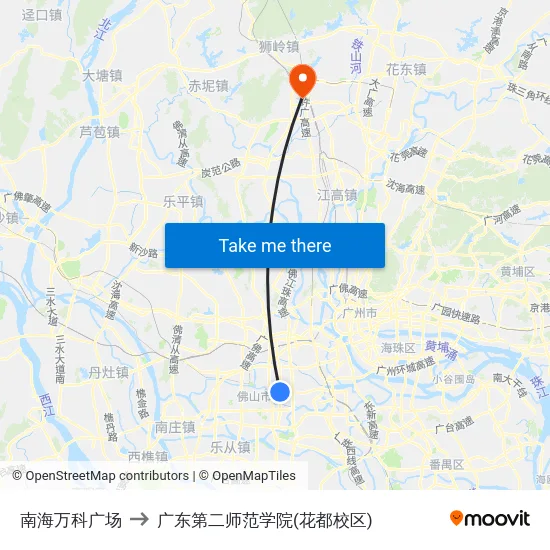 南海万科广场 to 广东第二师范学院(花都校区) map