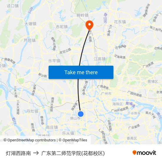 灯湖西路南 to 广东第二师范学院(花都校区) map