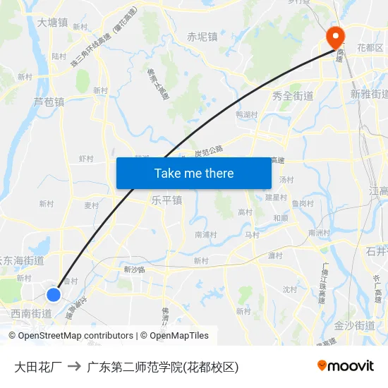 大田花厂 to 广东第二师范学院(花都校区) map