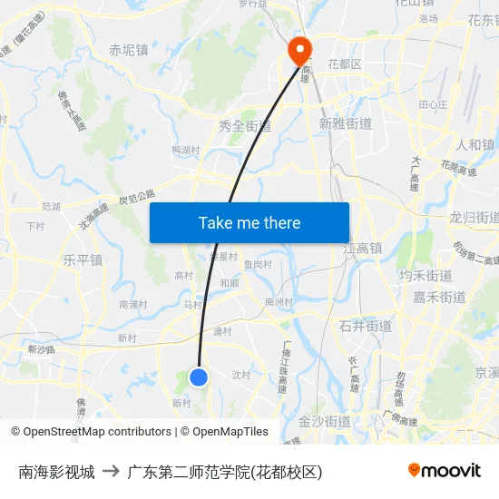 南海影视城 to 广东第二师范学院(花都校区) map