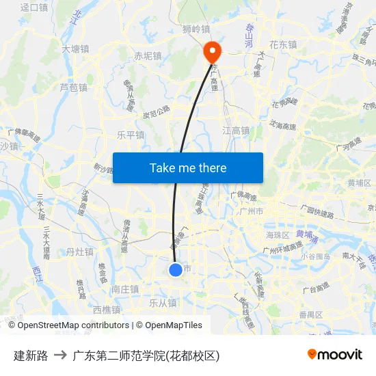 建新路 to 广东第二师范学院(花都校区) map