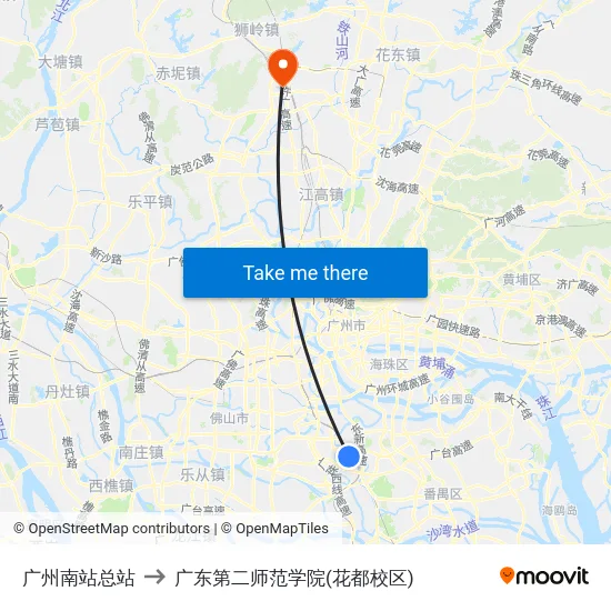 广州南站总站 to 广东第二师范学院(花都校区) map