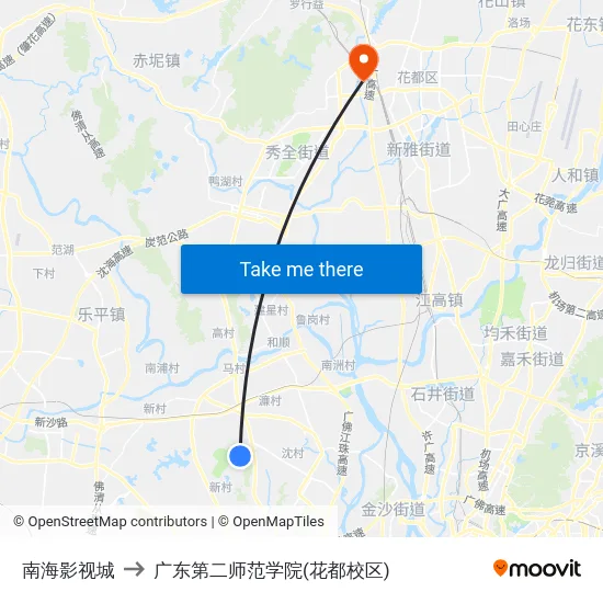 南海影视城 to 广东第二师范学院(花都校区) map