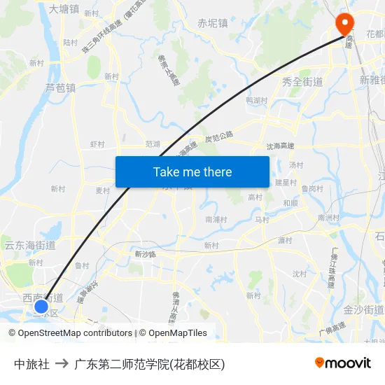 中旅社 to 广东第二师范学院(花都校区) map