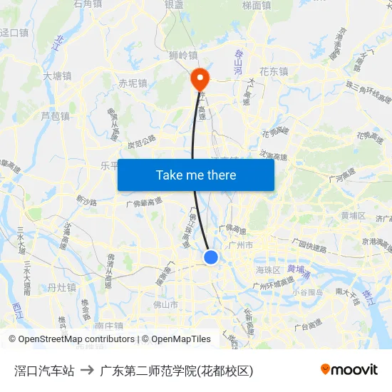 滘口汽车站 to 广东第二师范学院(花都校区) map
